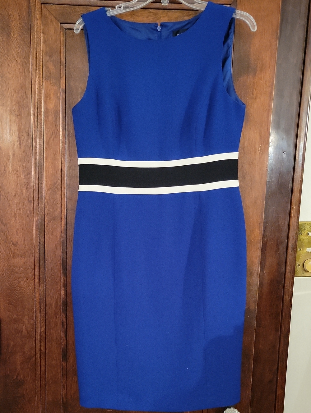 Black Lapel by Evan-Picone Women's Color Block Midi Dress in Blue & Black